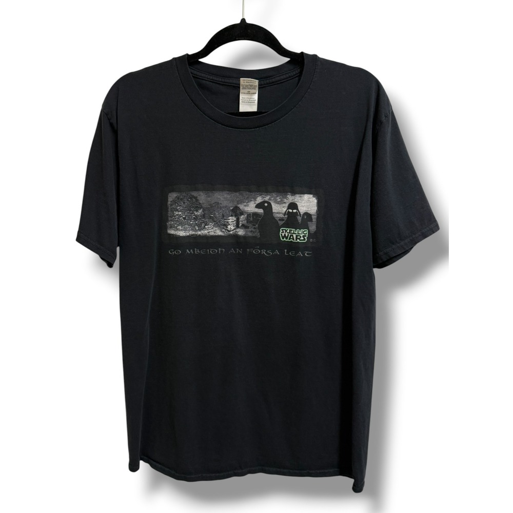 Skellig Wars Irish Parody Graphic T Shirt Black Gildan Large Sci Fi Humor Tee